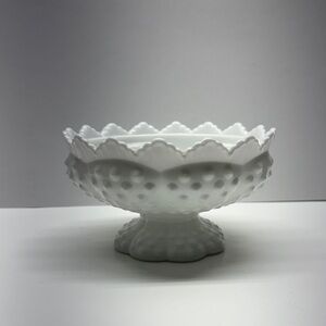Vintage Fenton White Milk Art Glass Hobnail Footed 6-Candle Holder Candle Bowl